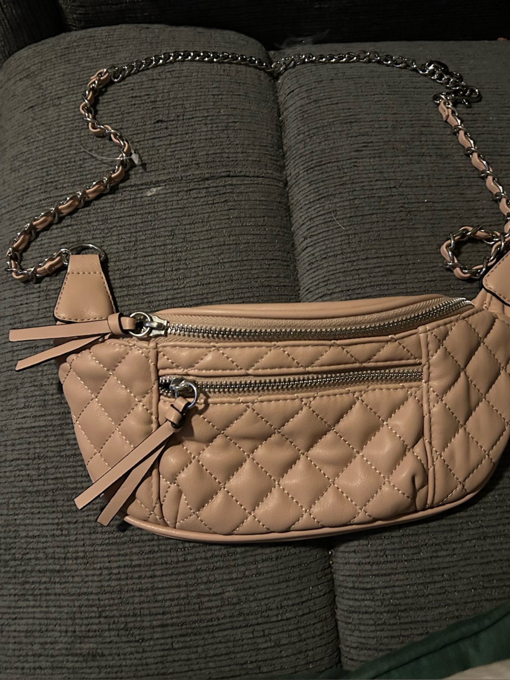 Express Quilted Beige Chain Strap Crossbody